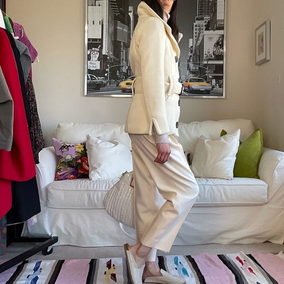 Soia&Kyo wool blend cream rib texture belted fitted coat - Picture 4 of 17